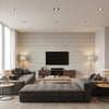 Rake Shiro Beige | Architectural Wallcoverings - Living Room Visualization (AI-generated, may not be to scale. Verify pattern scale with product specifications.)