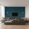 Rake Nakama Blue | Architectural Wallcoverings - Living Room Visualization (AI-generated, may not be to scale. Verify pattern scale with product specifications.)