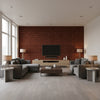 Rake Kami Brown | Architectural Wallcoverings - Living Room Visualization (AI-generated, may not be to scale. Verify pattern scale with product specifications.)