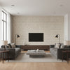 Stitched Sashiko Bamboo Beige | Architectural Wallcoverings - Living Room Visualization (AI-generated, may not be to scale. Verify pattern scale with product specifications.)