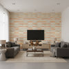 Kiawah Dune Beige | Architectural Wallcoverings - Living Room Visualization (AI-generated, may not be to scale. Verify pattern scale with product specifications.)