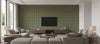 Tattersall Plaid Headlands Green | Architectural Wallcoverings - Living Room Visualization (AI-generated, may not be to scale. Verify pattern scale with product specifications.)