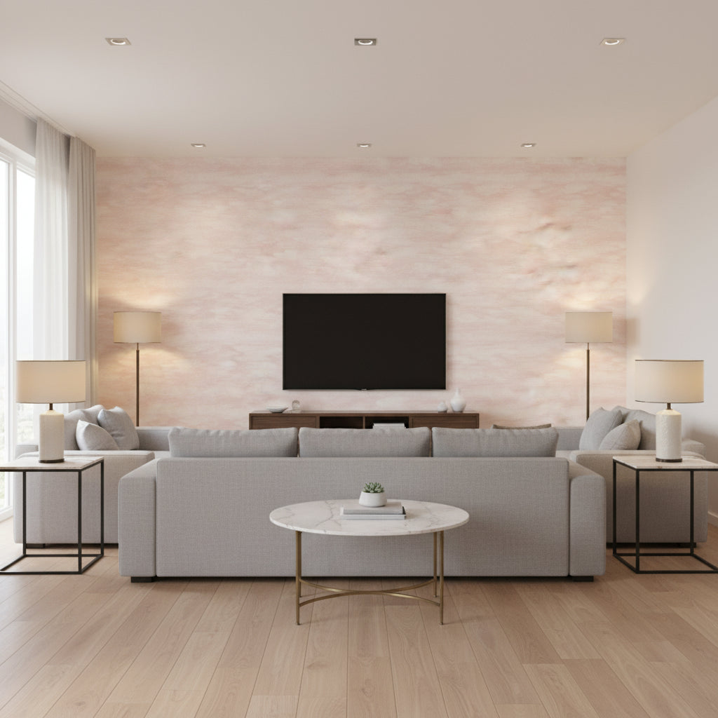 Sandscape Pvc-free Type Ii Blush Beige | Architectural Wallcoverings - Living Room Visualization (AI-generated, may not be to scale. Verify pattern scale with product specifications.)