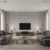 Well Dressed Glam Gray | Architectural Wallcoverings - Living Room Visualization (AI-generated, may not be to scale. Verify pattern scale with product specifications.)