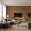 Washed Medallion Harvest Moon Brown | Architectural Wallcoverings - Living Room Visualization (AI-generated, may not be to scale. Verify pattern scale with product specifications.)