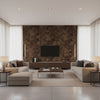 Washed Medallion Terrestrial Brown | Architectural Wallcoverings - Living Room Visualization (AI-generated, may not be to scale. Verify pattern scale with product specifications.)