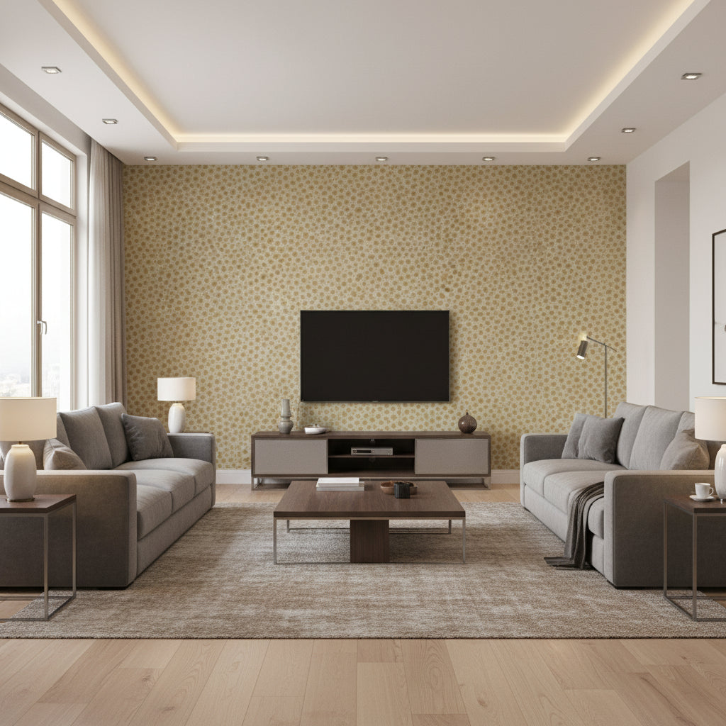 Senzo Spot - Olive Khaki By Cole & Son | Cole & Son Ardmore |  Wallcovering Print - Living Room Visualization (AI-generated, may not be to scale. Verify pattern scale with product specifications.)