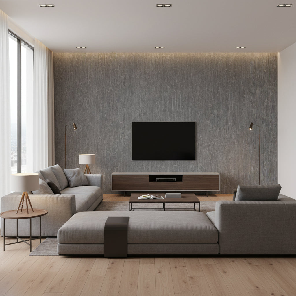 Crackle - Black Black By Cole & Son | Cole & Son Curio |  Wallcovering Print - Living Room Visualization (AI-generated, may not be to scale. Verify pattern scale with product specifications.)