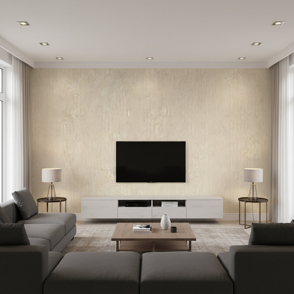 Crackle - Linen Beige By Cole & Son | Cole & Son Curio |  Wallcovering Print - Living Room Visualization (AI-generated, may not be to scale. Verify pattern scale with product specifications.)