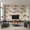 Acquario - Taupe Taupe By Cole & Son | Cole & Son Fornasetti Senza Tempo |  Wallcovering Print - Living Room Visualization (AI-generated, may not be to scale. Verify pattern scale with product specifications.)