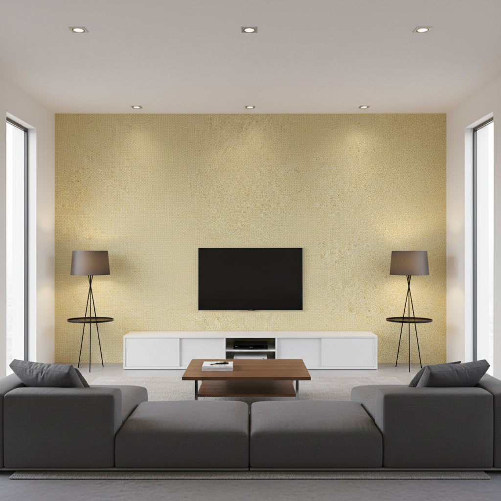 Goldstone - Olive & Gold Gold By Cole & Son | Cole & Son Curio |  Wallcovering Print - Living Room Visualization (AI-generated, may not be to scale. Verify pattern scale with product specifications.)
