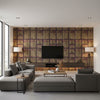 Ex Libris - Gold/Magenta Multi By Cole & Son | Cole & Son Fornasetti Senza Tempo |  Wallcovering Print - Living Room Visualization (AI-generated, may not be to scale. Verify pattern scale with product specifications.)