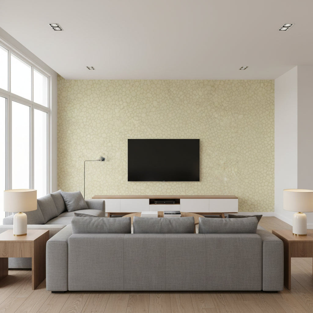 Pebble - Cream Beige By Cole & Son | Cole & Son Landscape Plains |  Wallcovering Print - Living Room Visualization (AI-generated, may not be to scale. Verify pattern scale with product specifications.)