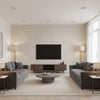 Wood Grain - Stone Beige By Cole & Son | Cole & Son Curio |  Wallcovering Print - Living Room Visualization (AI-generated, may not be to scale. Verify pattern scale with product specifications.)