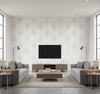Sand Dollar Stripe Blue Oasis | Architectural Wallcoverings - Living Room Visualization (AI-generated, may not be to scale. Verify pattern scale with product specifications.)