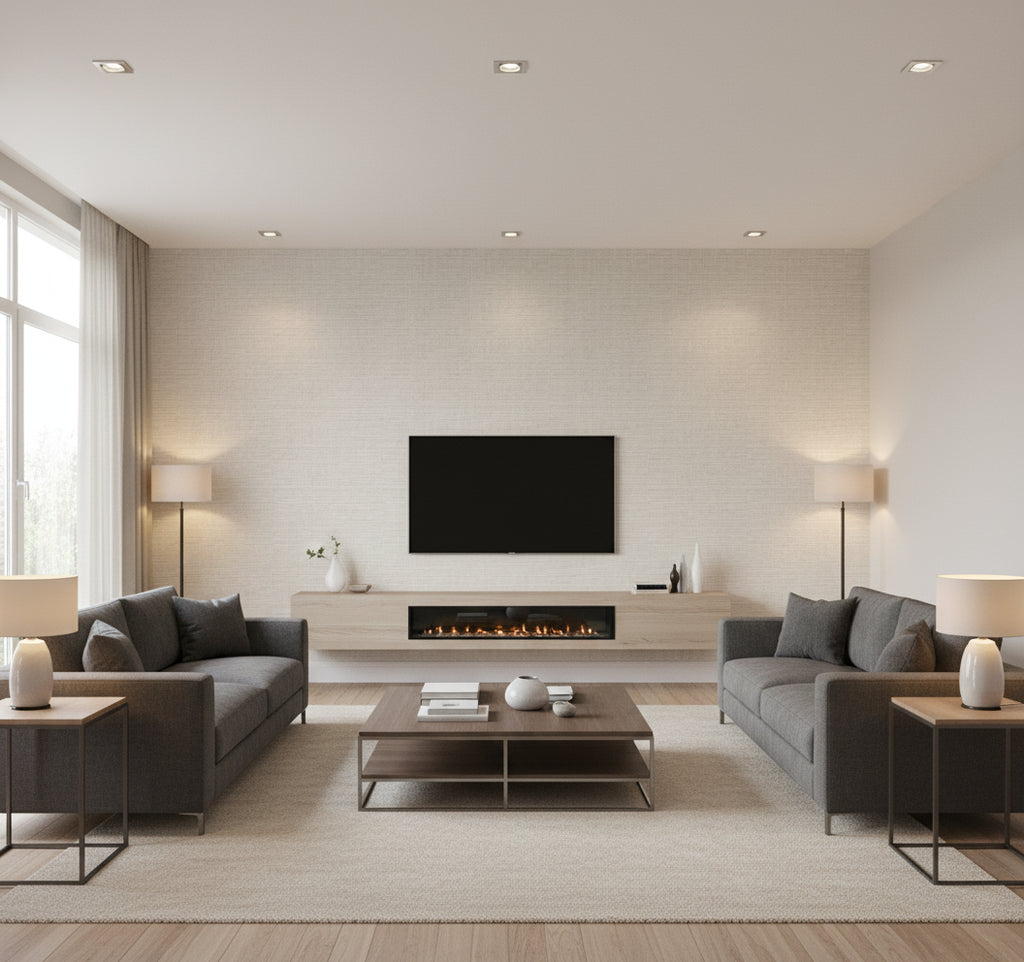 Beachgrass Sand Dunes | Architectural Wallcoverings - Living Room Visualization (AI-generated, may not be to scale. Verify pattern scale with product specifications.)