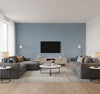 Beachgrass Coastal Blue | Architectural Wallcoverings - Living Room Visualization (AI-generated, may not be to scale. Verify pattern scale with product specifications.)