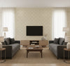 Seaside Ogee Sand Dunes | Architectural Wallcoverings - Living Room Visualization (AI-generated, may not be to scale. Verify pattern scale with product specifications.)