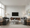 Summer Magnolia Daydream Gray | Architectural Wallcoverings - Living Room Visualization (AI-generated, may not be to scale. Verify pattern scale with product specifications.)