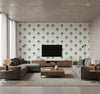 Summer Fan Greenery | Architectural Wallcoverings - Living Room Visualization (AI-generated, may not be to scale. Verify pattern scale with product specifications.)