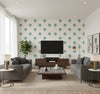Summer Fan Tropic Green | Architectural Wallcoverings - Living Room Visualization (AI-generated, may not be to scale. Verify pattern scale with product specifications.)
