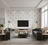 Summer Fan Daydream Gray | Architectural Wallcoverings - Living Room Visualization (AI-generated, may not be to scale. Verify pattern scale with product specifications.)