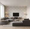 Summer Fan White Sands | Architectural Wallcoverings - Living Room Visualization (AI-generated, may not be to scale. Verify pattern scale with product specifications.)