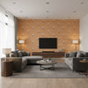 Tiny Whales Contemporary Kids & Nursery Orange and Navy | Architectural Wallcoverings - Living Room Visualization (AI-generated, may not be to scale. Verify pattern scale with product specifications.)