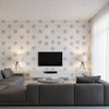 Dots Contemporary Kids & Nursery Powder Blue | Architectural Wallcoverings - Living Room Visualization (AI-generated, may not be to scale. Verify pattern scale with product specifications.)