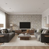 Script Contemporary Illustration - Metallic Ivory and Metallic Grey | Architectural Wallcoverings - Living Room Visualization (AI-generated, may not be to scale. Verify pattern scale with product specifications.)