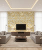 Floral Contemporary Floral Metallic Powder Blue Gold | Architectural Wallcoverings - Living Room Visualization (AI-generated, may not be to scale. Verify pattern scale with product specifications.)
