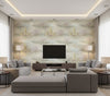 Tree Line Contemporary Botanical Metallic Gold Powder Blue | Architectural Wallcoverings - Living Room Visualization (AI-generated, may not be to scale. Verify pattern scale with product specifications.)