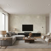 Faux Contemporary Faux Metallic Champagne and White | Architectural Wallcoverings - Living Room Visualization (AI-generated, may not be to scale. Verify pattern scale with product specifications.)