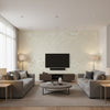 Faux Contemporary Faux Metallic Gold and White | Architectural Wallcoverings - Living Room Visualization (AI-generated, may not be to scale. Verify pattern scale with product specifications.)