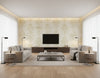 Damask Contemporary Damask Metallic Cream and Tan | Architectural Wallcoverings - Living Room Visualization (AI-generated, may not be to scale. Verify pattern scale with product specifications.)