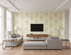 Damask Contemporary Damask Metallic Cream | Architectural Wallcoverings - Living Room Visualization (AI-generated, may not be to scale. Verify pattern scale with product specifications.)