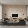 Cherry Blossoms Contemporary Floral Blush White | Architectural Wallcoverings - Living Room Visualization (AI-generated, may not be to scale. Verify pattern scale with product specifications.)