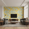Cherry Blossoms Contemporary Floral Gold White | Architectural Wallcoverings - Living Room Visualization (AI-generated, may not be to scale. Verify pattern scale with product specifications.)