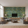 Lily Pads Contemporary Botanical Greenery Denim | Architectural Wallcoverings - Living Room Visualization (AI-generated, may not be to scale. Verify pattern scale with product specifications.)
