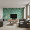 Lily Pads Contemporary Botanical Gold Green | Architectural Wallcoverings - Living Room Visualization (AI-generated, may not be to scale. Verify pattern scale with product specifications.)