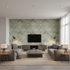 Lily Pads Contemporary Botanical Gray Powder Blue | Architectural Wallcoverings - Living Room Visualization (AI-generated, may not be to scale. Verify pattern scale with product specifications.)