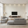 Scroll Contemporary Scroll Metallic Baby Blue and Grey | Architectural Wallcoverings - Living Room Visualization (AI-generated, may not be to scale. Verify pattern scale with product specifications.)
