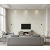 Scroll Contemporary Scroll Metallic Gold and Grey | Architectural Wallcoverings - Living Room Visualization (AI-generated, may not be to scale. Verify pattern scale with product specifications.)