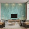 Stria Contemporary Stria Metallic Turquoise and Aqua | Architectural Wallcoverings - Living Room Visualization (AI-generated, may not be to scale. Verify pattern scale with product specifications.)