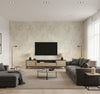 Vinyl Faux Contemporary Faux Bermuda Sand | Architectural Wallcoverings - Living Room Visualization (AI-generated, may not be to scale. Verify pattern scale with product specifications.)