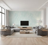 Vinyl Faux Contemporary Faux Aqua Blue | Architectural Wallcoverings - Living Room Visualization (AI-generated, may not be to scale. Verify pattern scale with product specifications.)