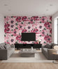 Cecita Transitional Floral Blush and Wine | Architectural Wallcoverings - Living Room Visualization (AI-generated, may not be to scale. Verify pattern scale with product specifications.)