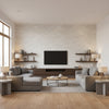 Cecita Puzzle Contemporary Geometric Heather Gray and White | Architectural Wallcoverings - Living Room Visualization (AI-generated, may not be to scale. Verify pattern scale with product specifications.)