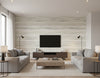 Kentmere Waves Contemporary Watercolor Light Greige and Off-White | Architectural Wallcoverings - Living Room Visualization (AI-generated, may not be to scale. Verify pattern scale with product specifications.)