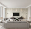 Chambon Ogee Transitional Ogee Light Beige and Off-White | Architectural Wallcoverings - Living Room Visualization (AI-generated, may not be to scale. Verify pattern scale with product specifications.)